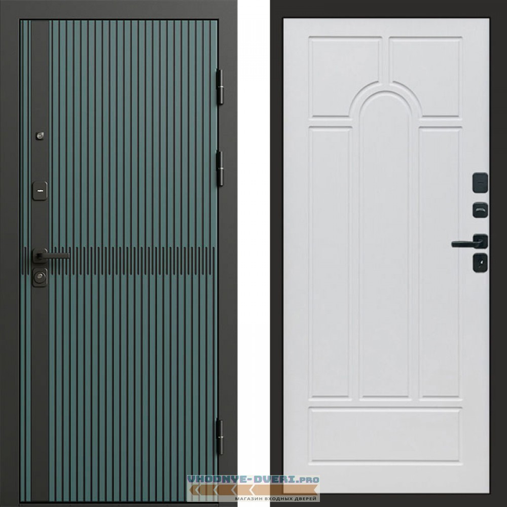 Входная дверь ГРАУНД Velutto Verde Бетон Арка белое дерево